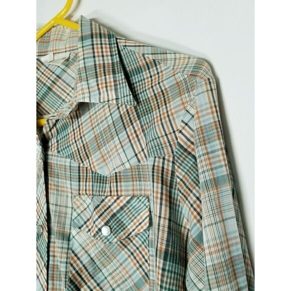 Western Top Mens 36 (Medium) Plaid Rodeo Pearl Button down long sleeve - Picture 2 of 13